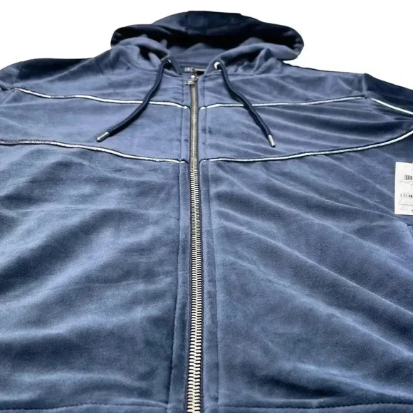 International Concepts Skip Sport Navy Velour Mens Jacket - Picture 7 of 11